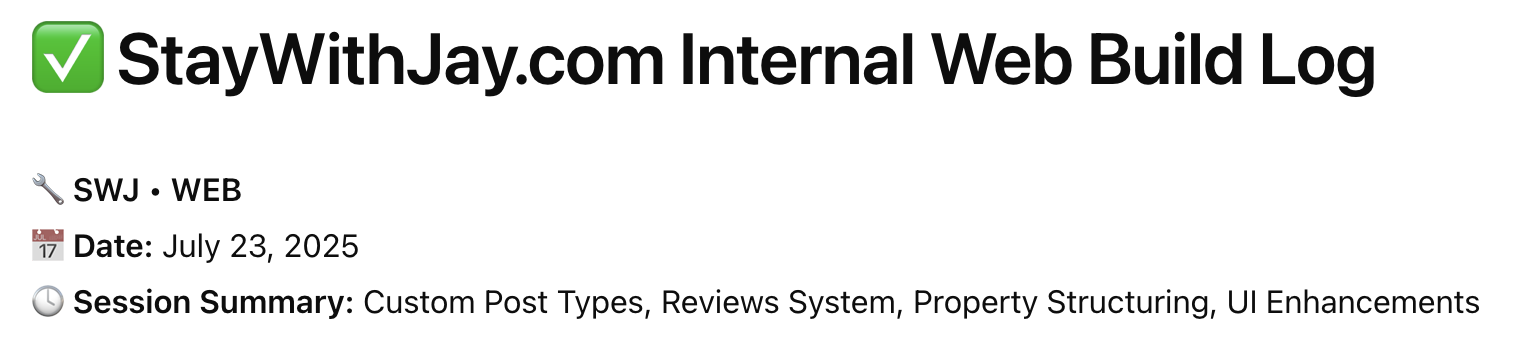✅ StayWithJay.com Internal Web Build Log