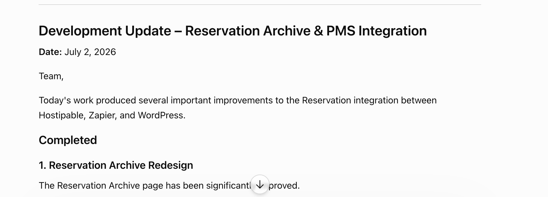 Development Update – Reservation Archive & PMS Integration